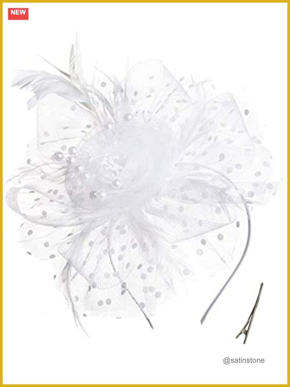 Pearl Feather Mesh Fascinator Headband Hair Clip Wedding Tea Party